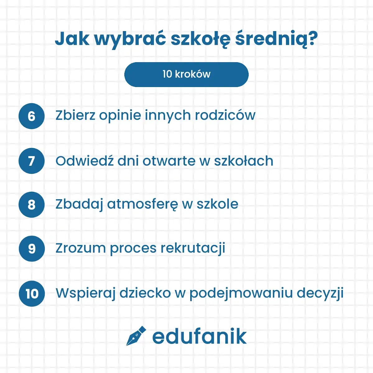 Wybór szkoły średniej kroki od 6 do 10
